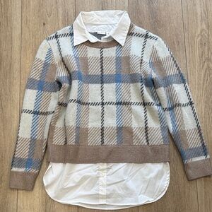 Max Studio Layered Knit Sweater in Brown and Blue